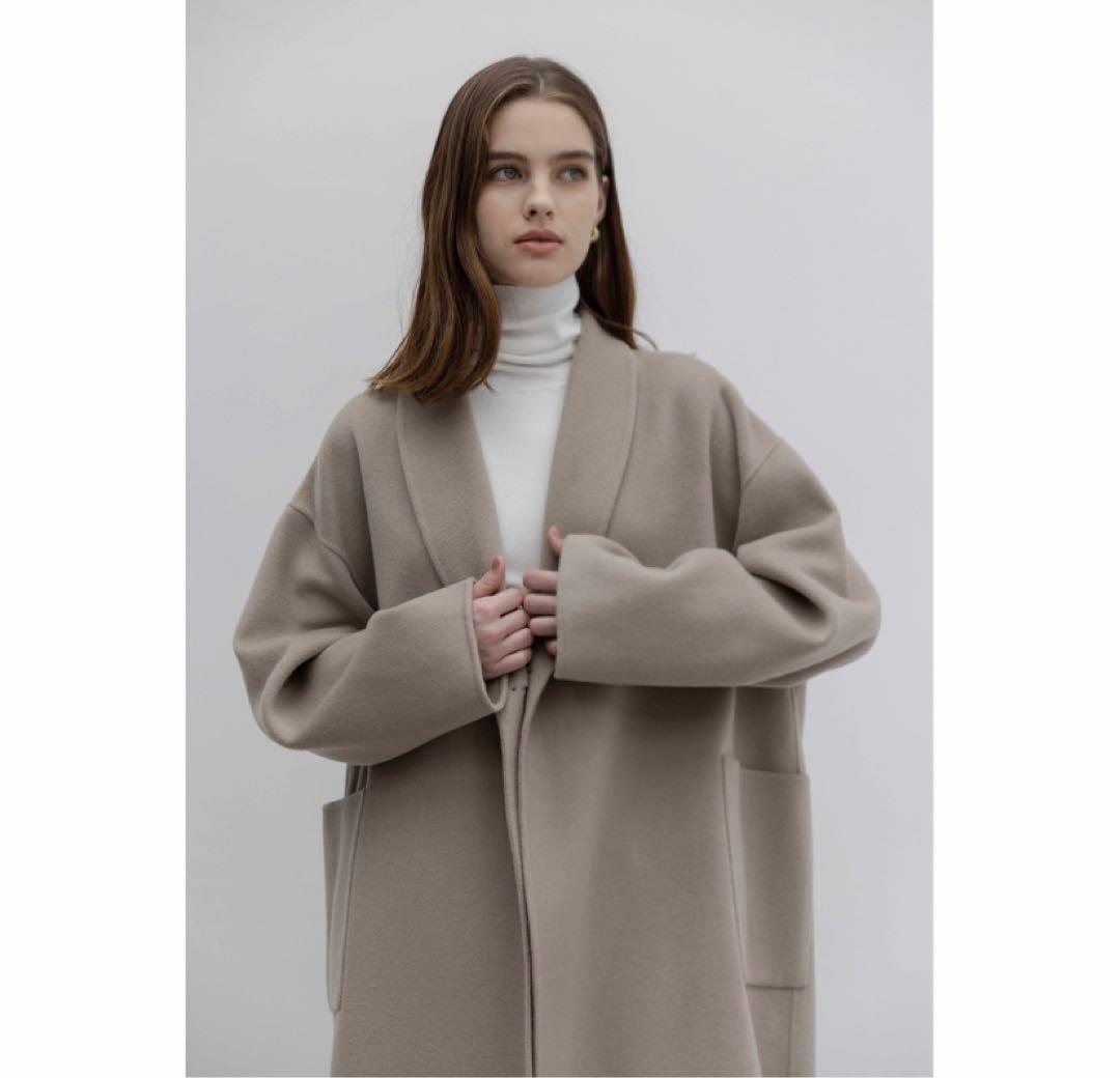 新品同様 na.e Shawl Collar Wool Coat_Greige