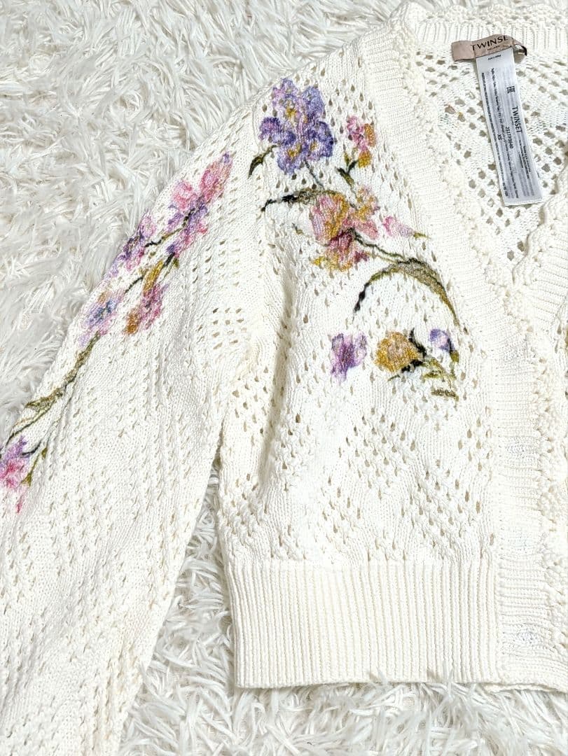 ​【極美品】TWINSET フローラルプリント ニットカーディガン XS 花柄
