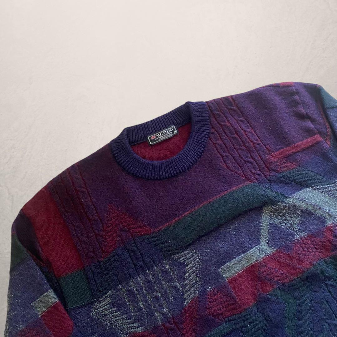 c-boy style 90sレトロ総柄ニット brooksストライプPT M