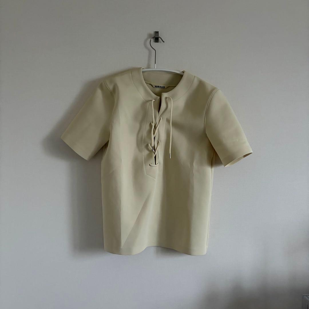 オーラリー auralee レースアップ 半袖Tシャツ