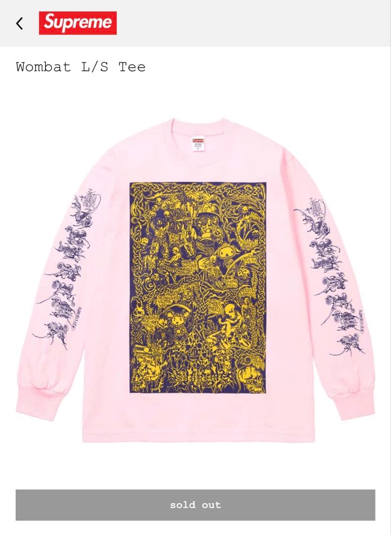 Supreme Wombat L/S Tee ピンク