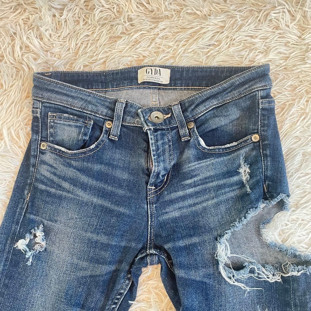 完売商品　GYDA サイドスリットデニムスキニー　ダメージ　希少　Lサイズ
