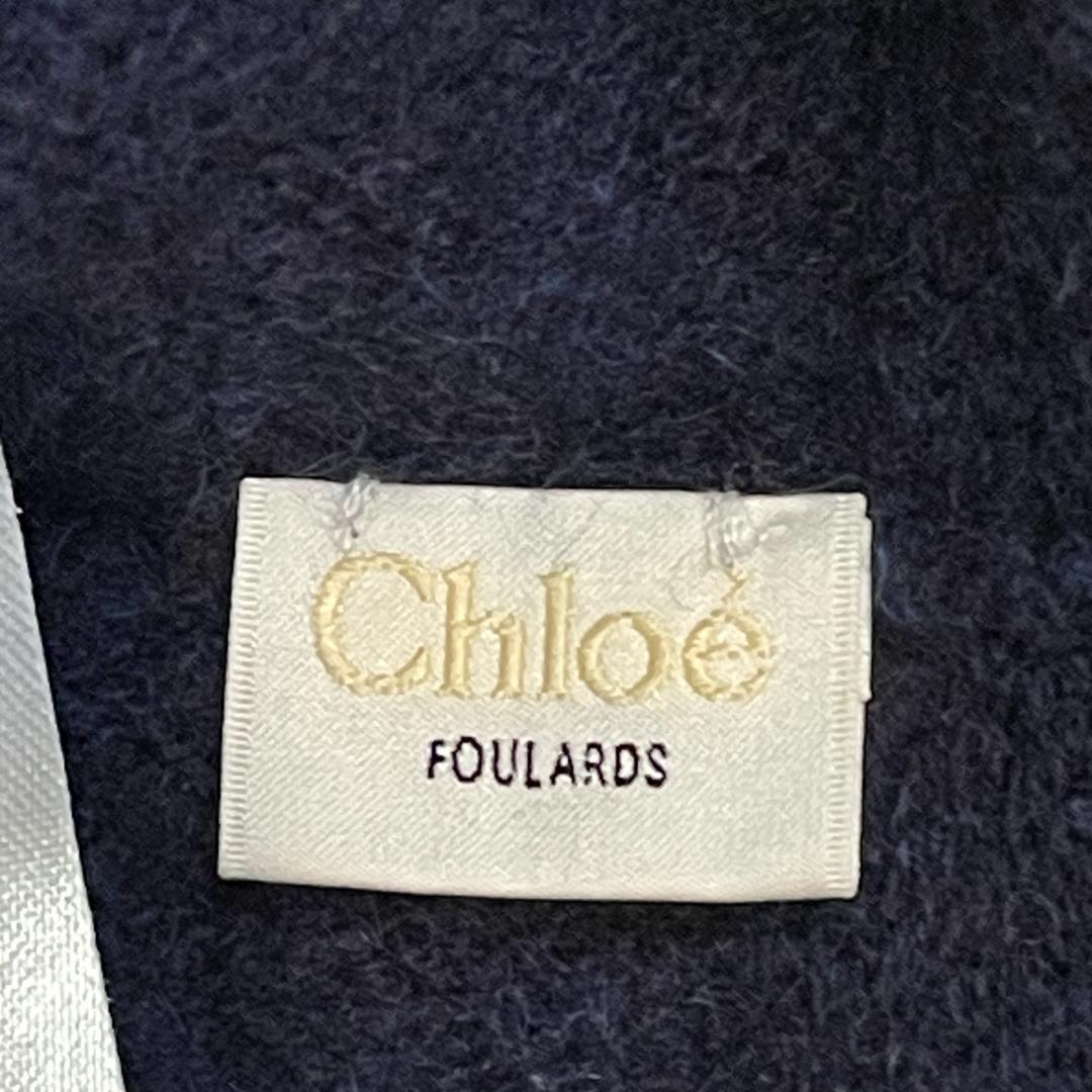 カシミヤ100％ chloe クロエ スヌード 3色配色 ネックウォーマー 紺