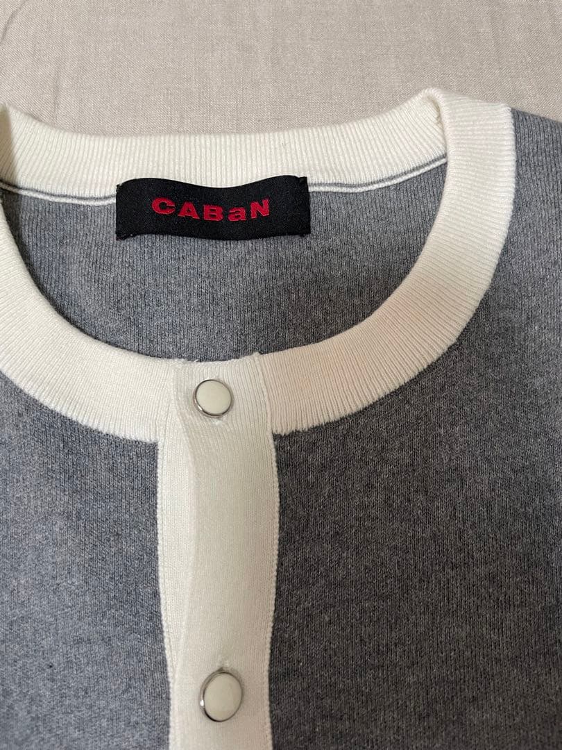 CABAN コットン　カシミヤ　バイカラー　ハーフスリーブ　カーディガン