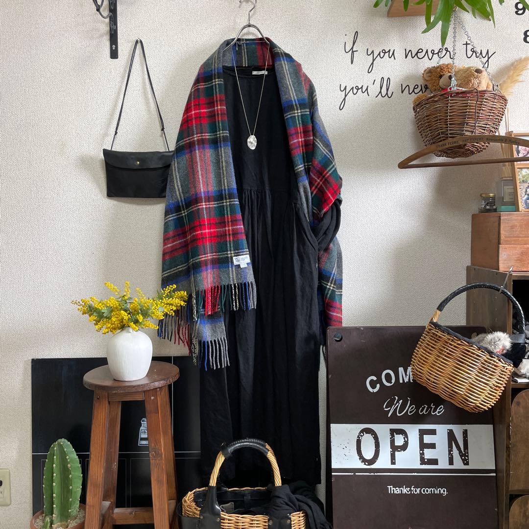 美品:Johnstons ジョンストンズカシミヤ100%大判ストール:チェック柄