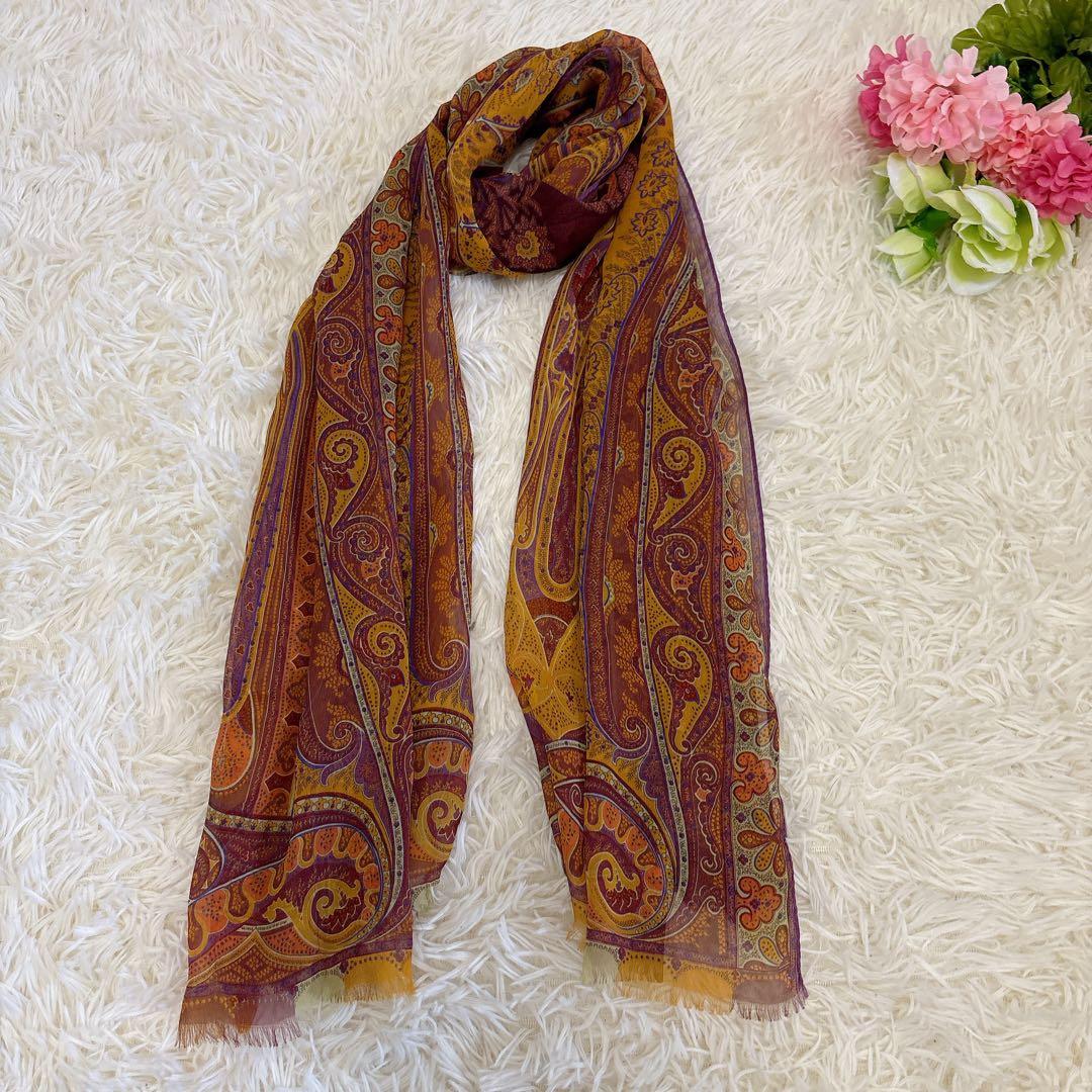 ETRO エトロ　ペイズリー柄 ストール　大判　ブラウン　パープル