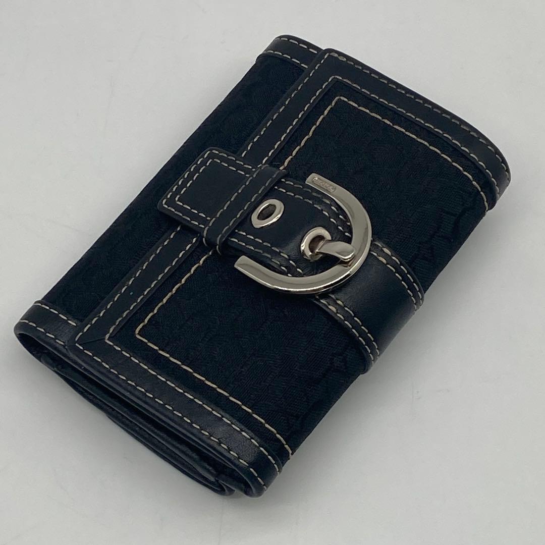 美品 COACH ソーホー 三つ折り 財布 ミニシグネチャー 黒 レディース