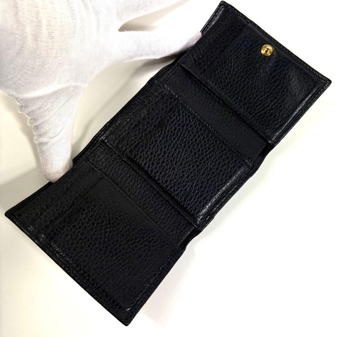 良品✨グッチ 3つ折り財布 マーモント シュリンクレザー ブラック ゴールド