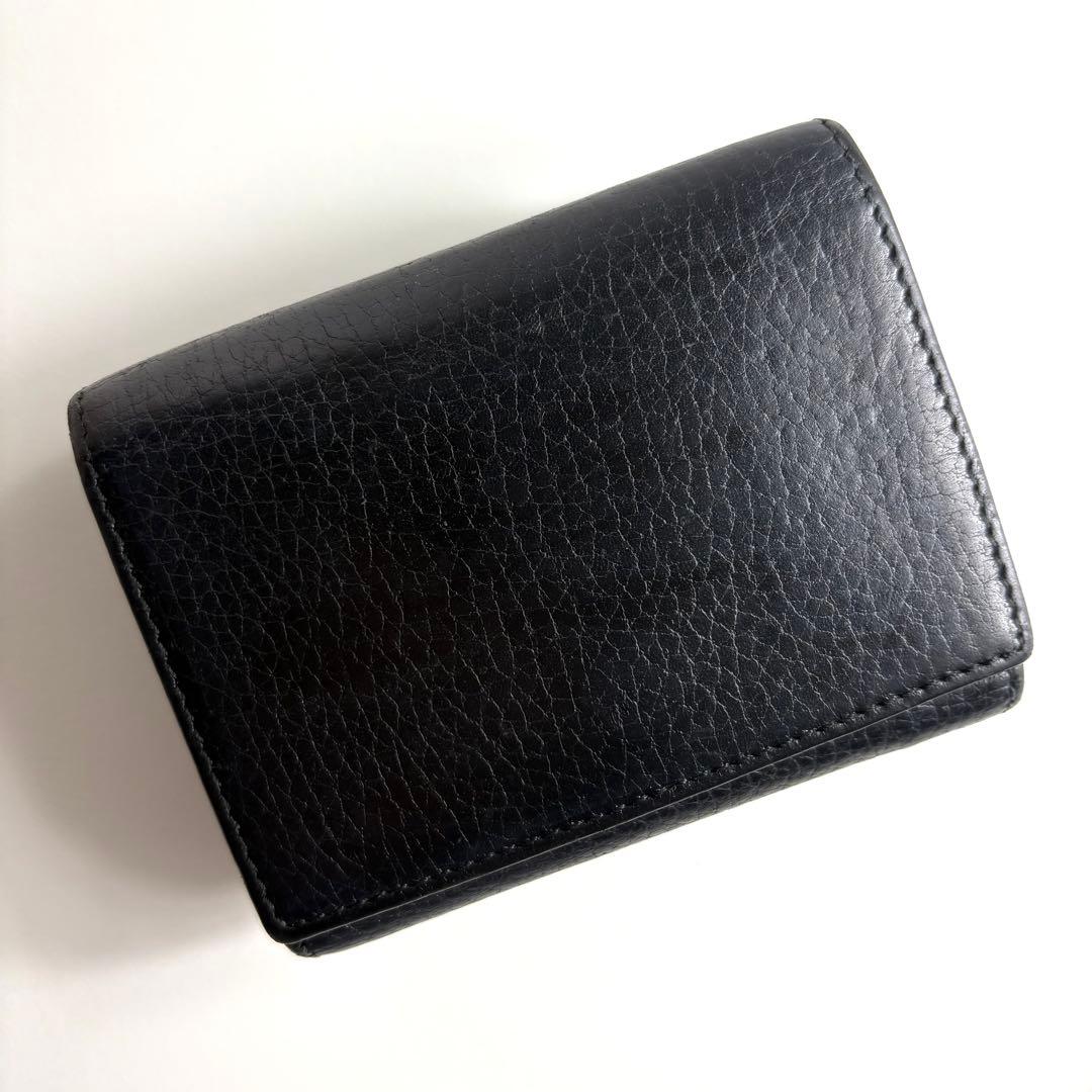 良品✨グッチ 3つ折り財布 マーモント シュリンクレザー ブラック ゴールド