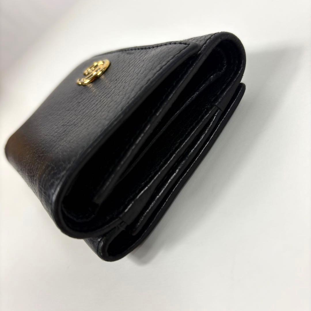 良品✨グッチ 3つ折り財布 マーモント シュリンクレザー ブラック ゴールド