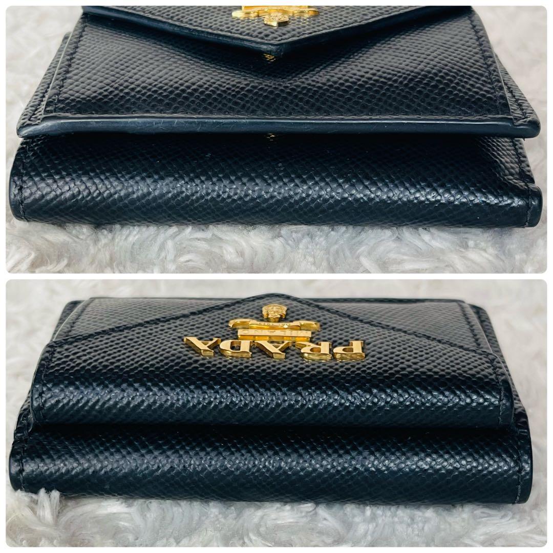 【☺︎プロフ必読】PRADA サフィアーノ 三つ折り財布 黒 ブラック