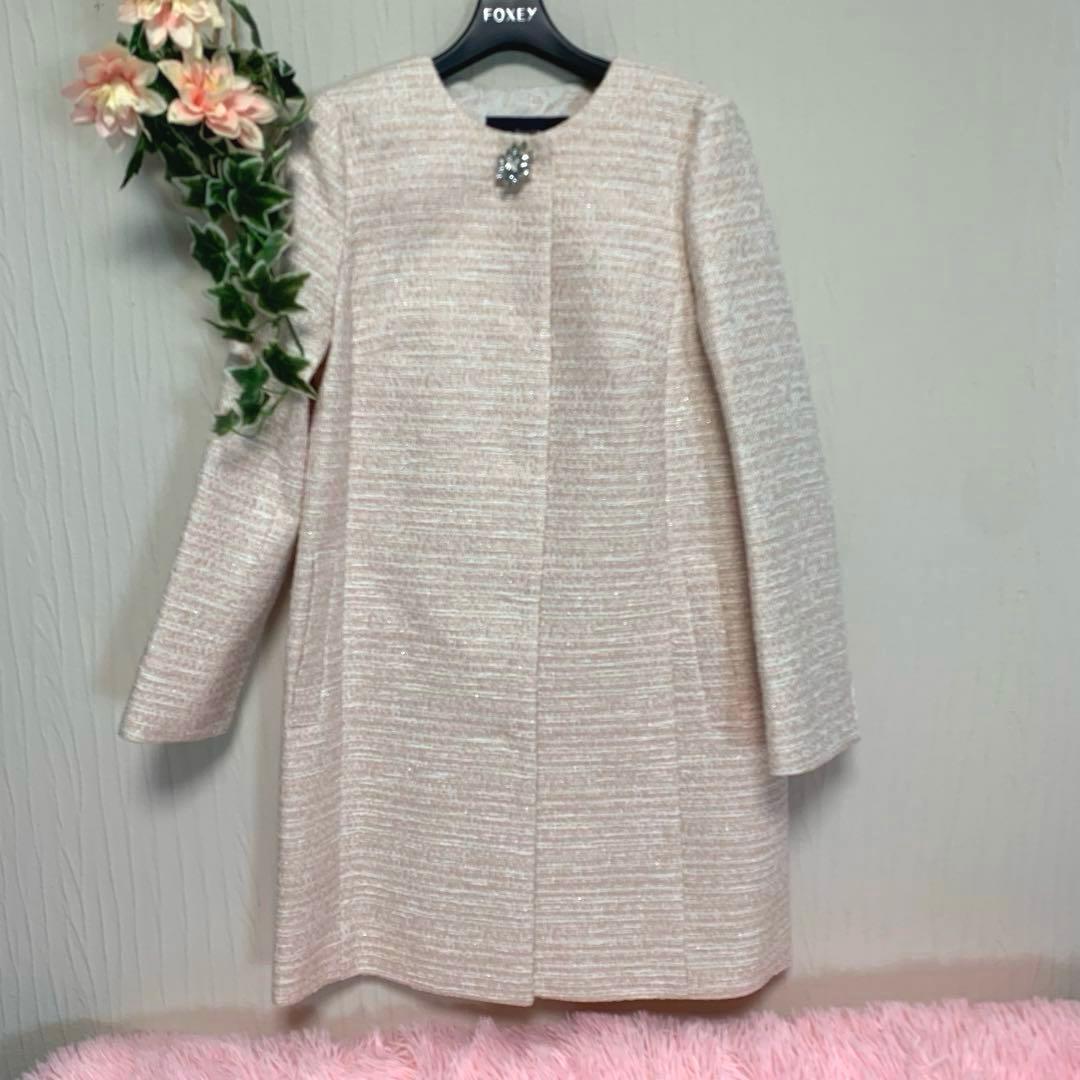専用♡タグ付き未使用◆JUSGLITTY【ツイード/ビジュー◆ノーカラーコート】