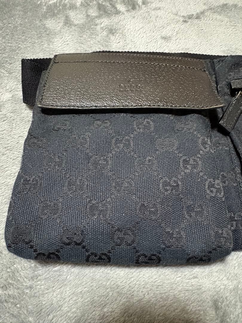GUCCI ブラック キャンバス レザー ウエストバッグ