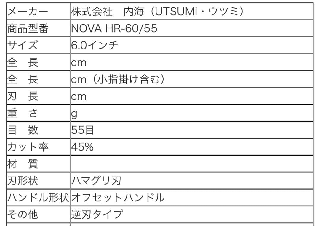 内海 UTSUMI セニングシザー HR60/55 PAT.P 定価74800円