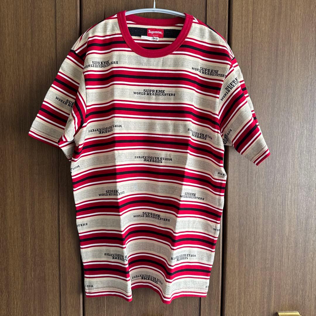 シュプリーム マルチボーダー 総柄ロゴ Tシャツ 半袖 ジャガード織り 刺繍　M