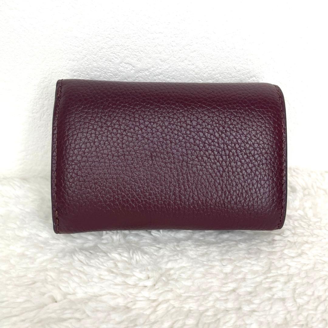 美品coach コーチ ミニトライフォールド 三つ折り 財布 レザー ボルドー