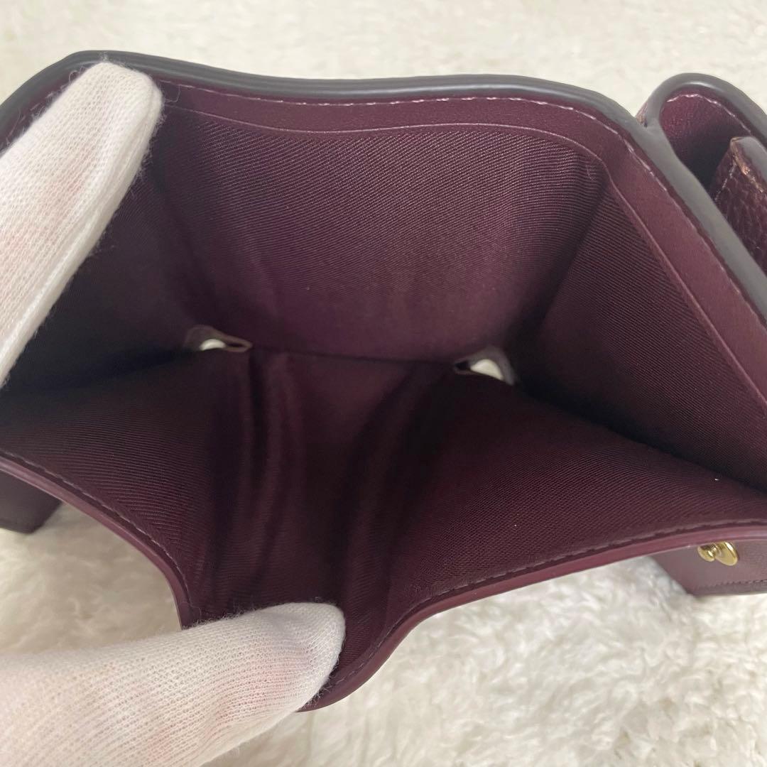 美品coach コーチ ミニトライフォールド 三つ折り 財布 レザー ボルドー
