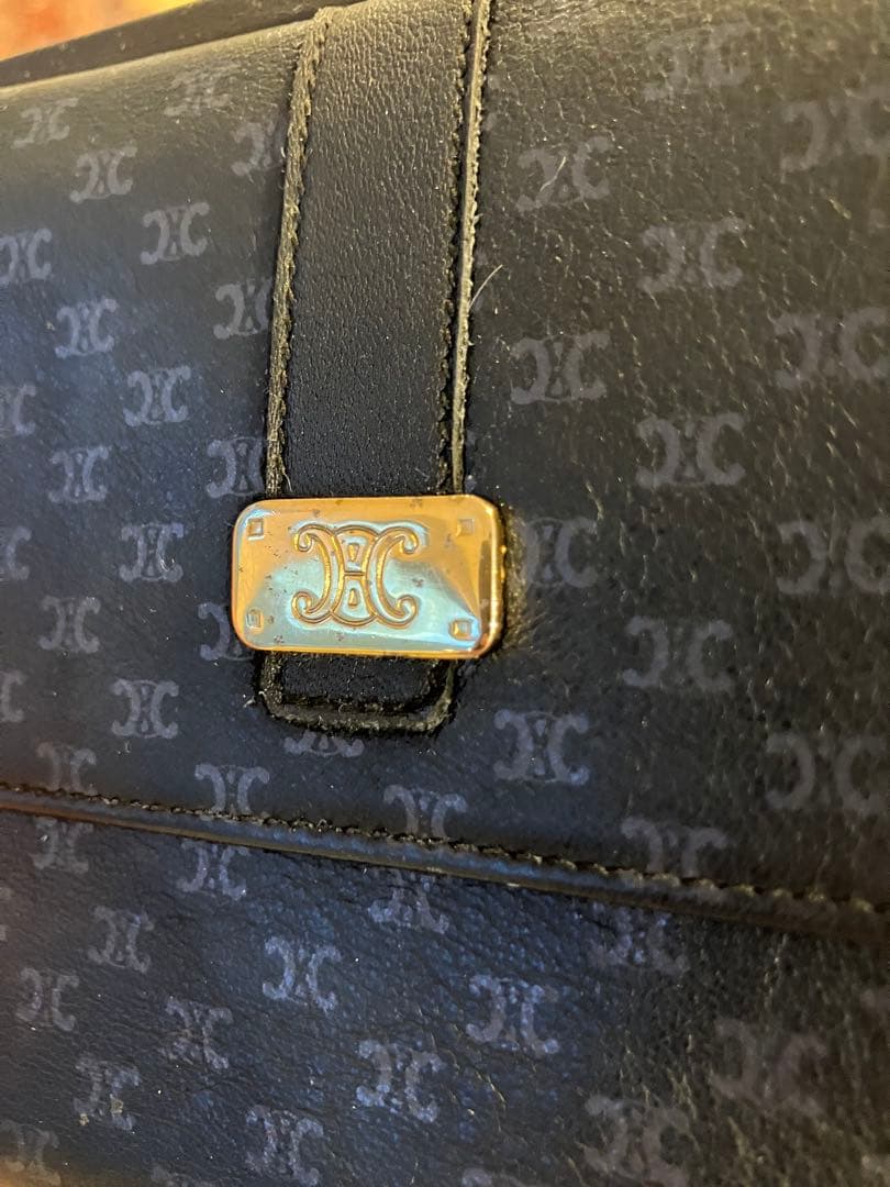 CELINE マカダム柄 ロゴプレート がま口 財布 ビンテージ