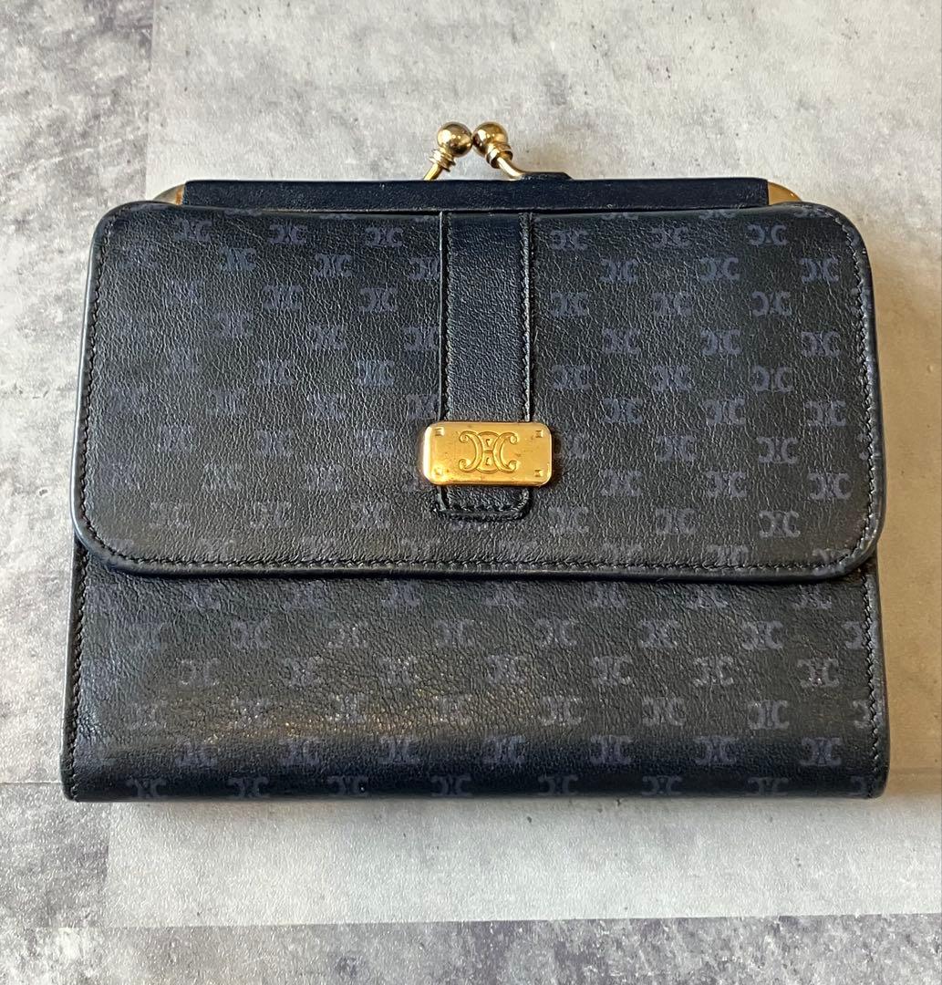 CELINE マカダム柄 ロゴプレート がま口 財布 ビンテージ