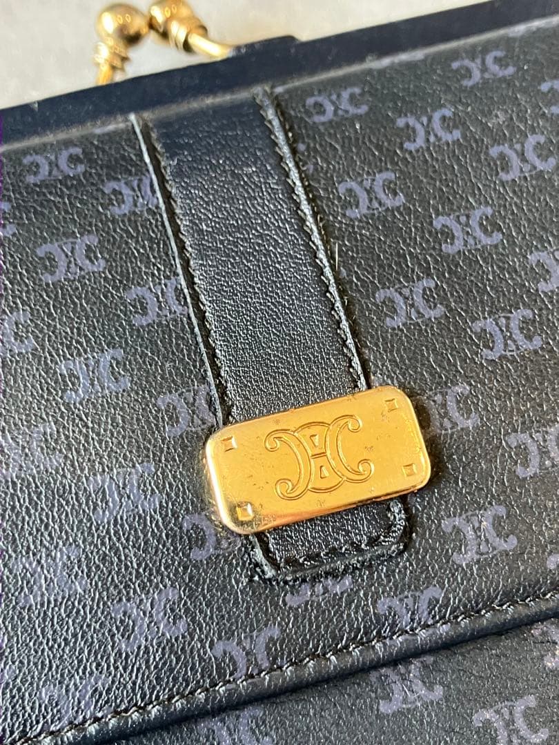 CELINE マカダム柄 ロゴプレート がま口 財布 ビンテージ