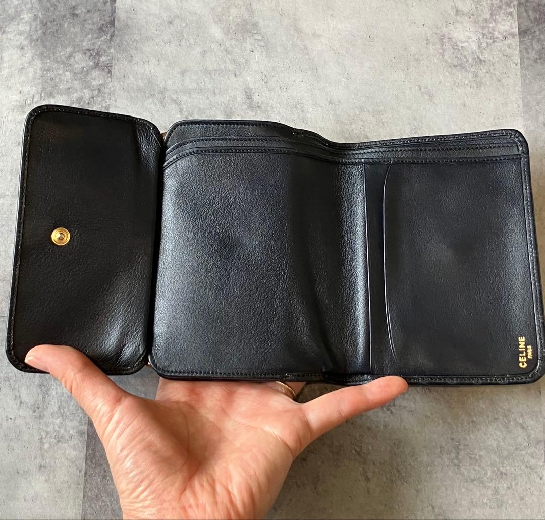 CELINE マカダム柄 ロゴプレート がま口 財布 ビンテージ