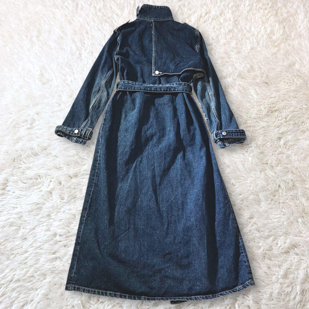 新品 ZARA デニム ロングコート トレンチコート マキシ ベルト ハイネック