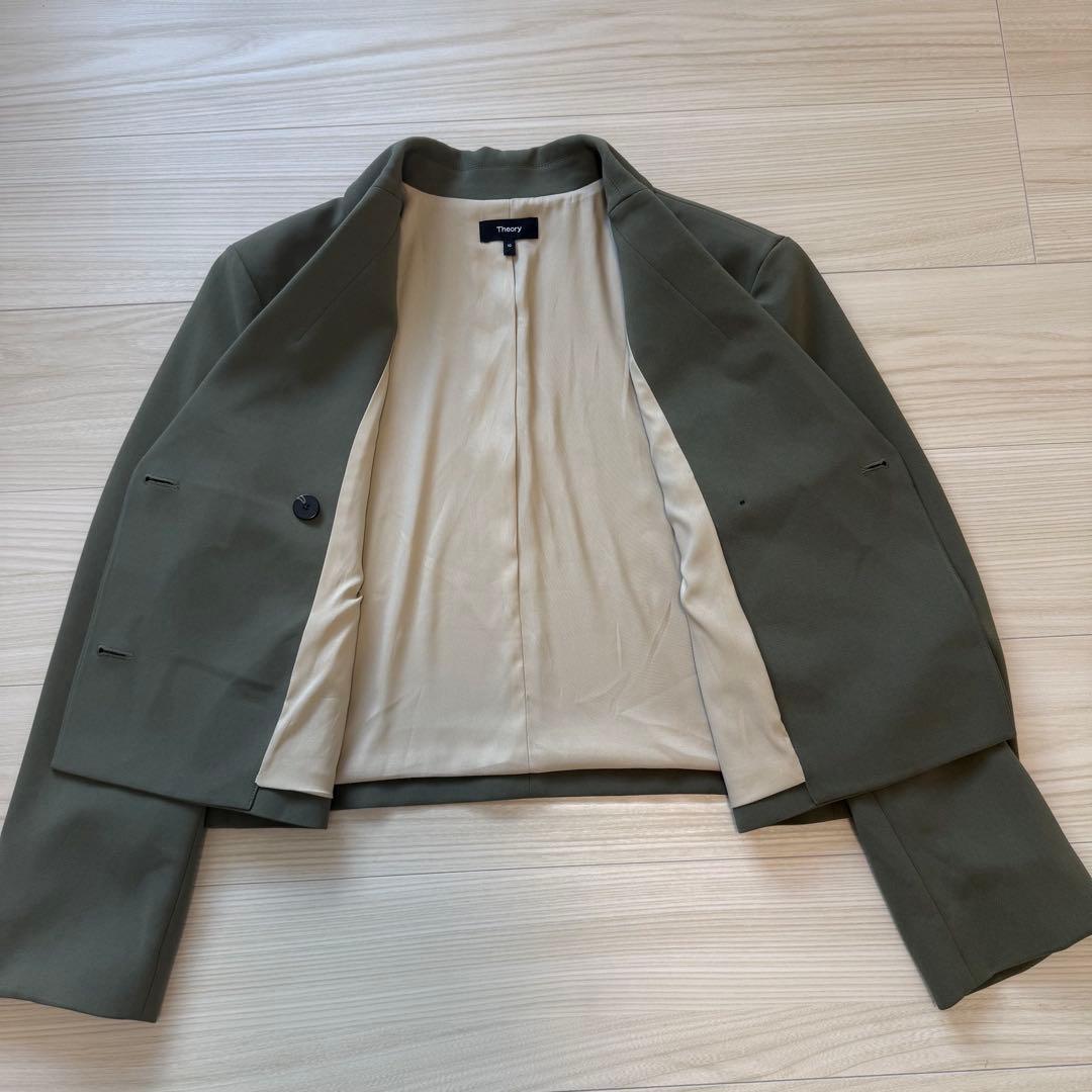 【極美品】セオリー クロップドダブルジャケット ショート XL 23AW カーキ