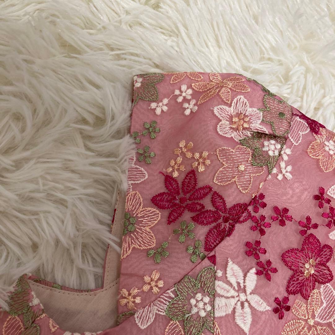 《美品》 TOCCA お花刺繍ワンピース ピンク 2 可愛い フレア お呼ばれ