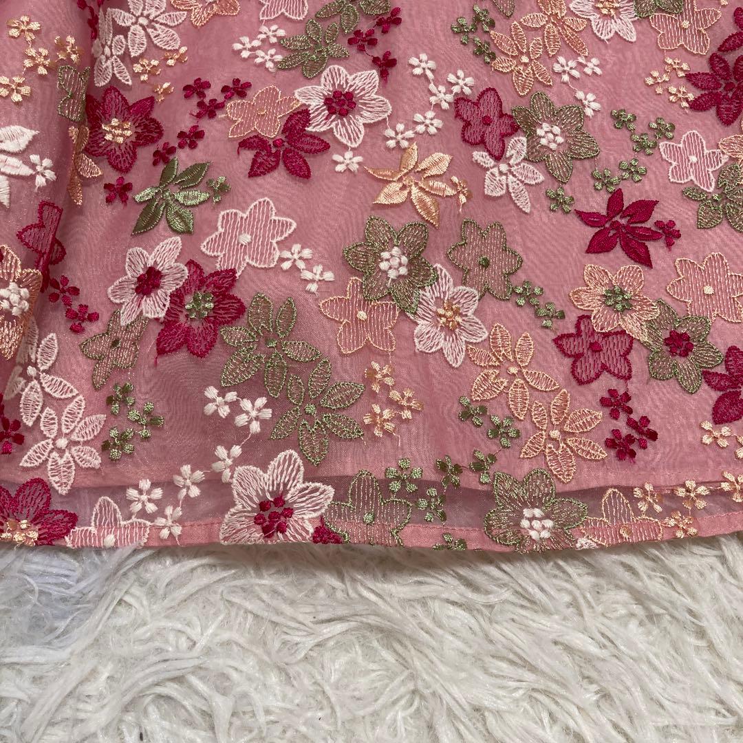 《美品》 TOCCA お花刺繍ワンピース ピンク 2 可愛い フレア お呼ばれ
