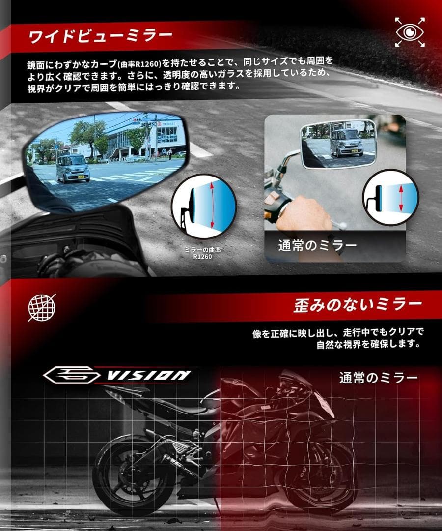バイク ミラー バイクミラー 折りたたみ 10mm 8mm 左右セット 汎用