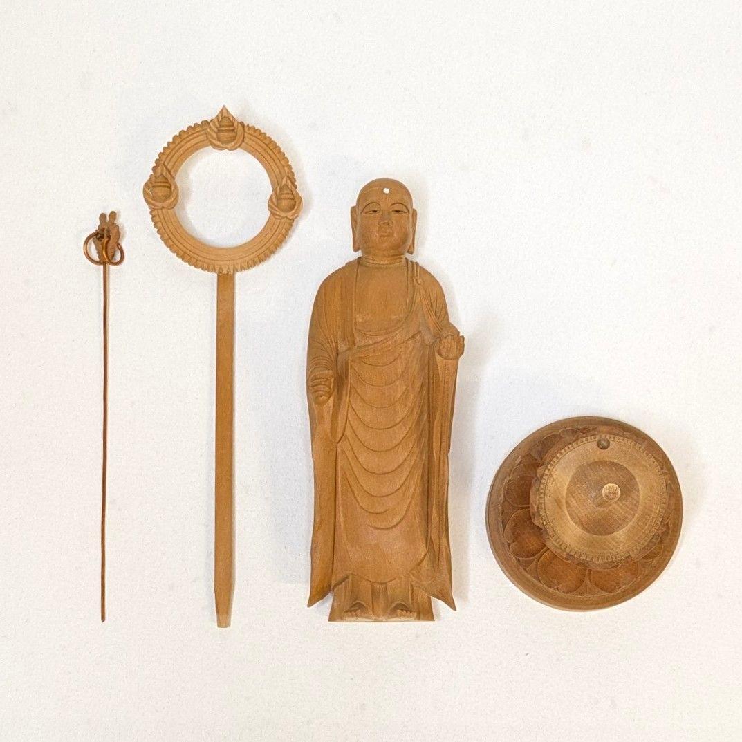 【セール・新品】 地蔵菩薩　木地彫り　総高さ約18㎝ 　仏像　地蔵　菩薩