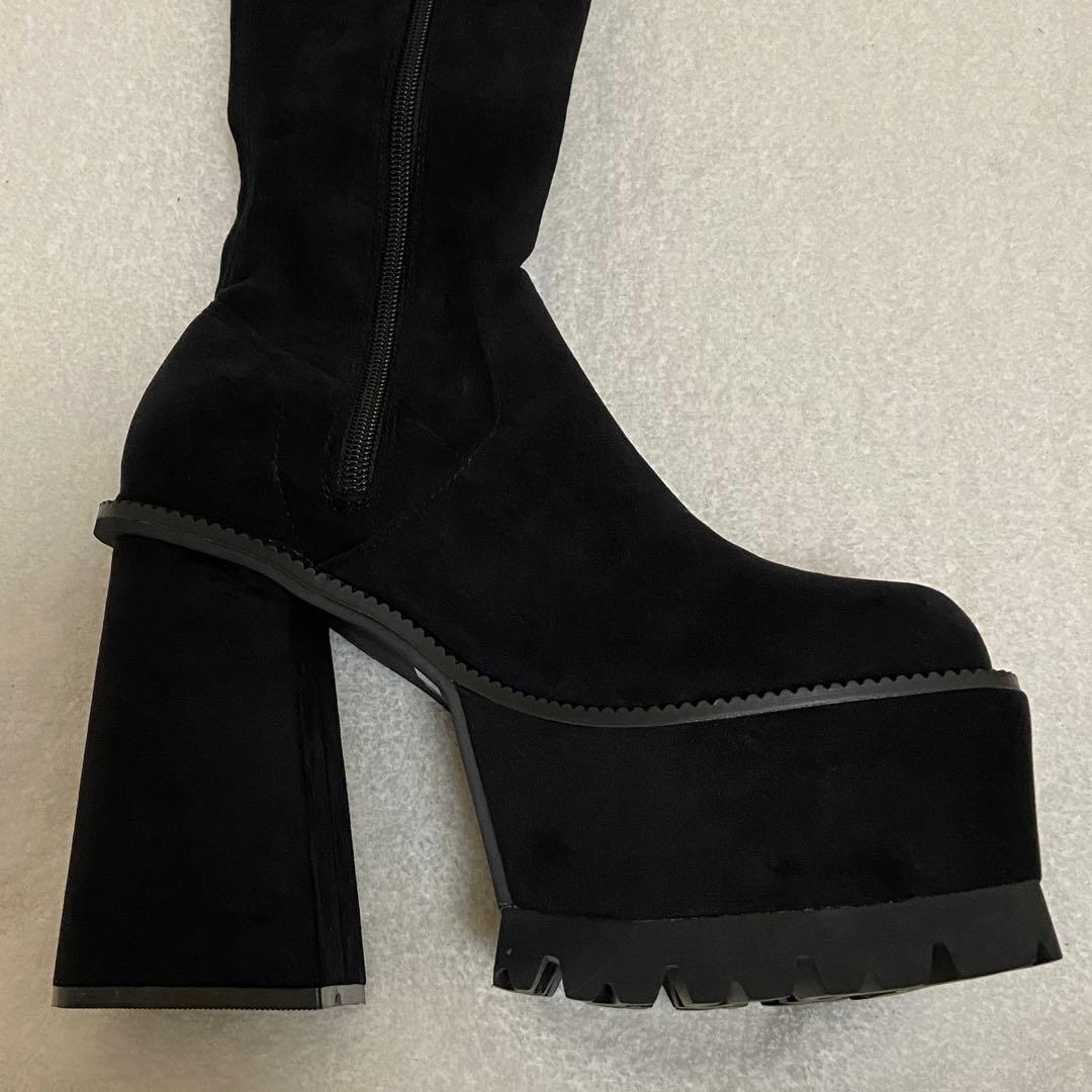 ✨極美品✨エモダ/スクエアフィットロングブーツ/ニーハイブーツ/ブラック/S