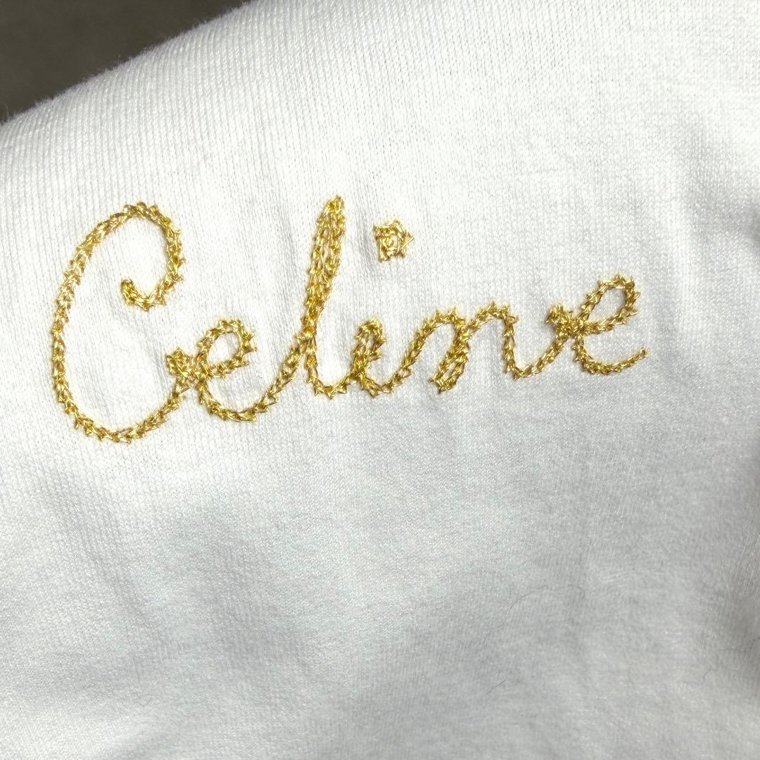 【CELINE】セリーヌTシャツ ホワイト ゴールド刺繍 ロゴ イタリア製S