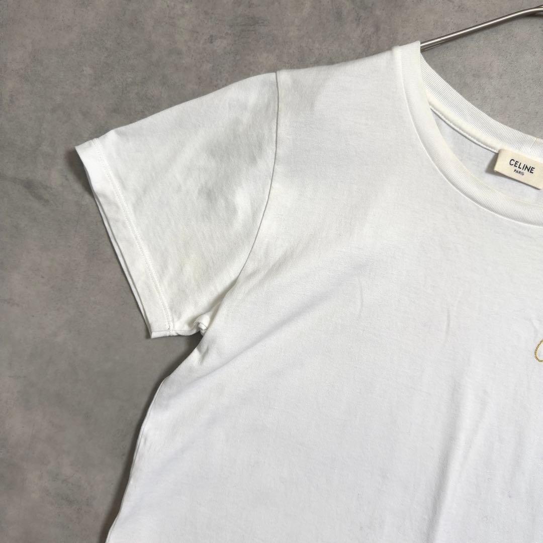【CELINE】セリーヌTシャツ ホワイト ゴールド刺繍 ロゴ イタリア製S