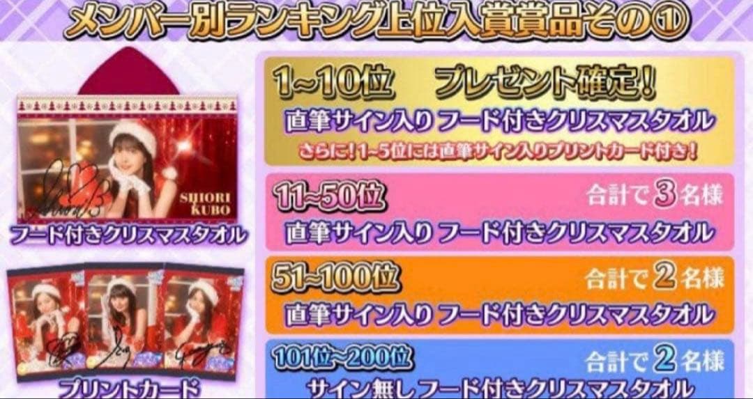 乃木坂46 フード付きクリスマスタオル　プリントカード2点直筆サイン　中西アルノ