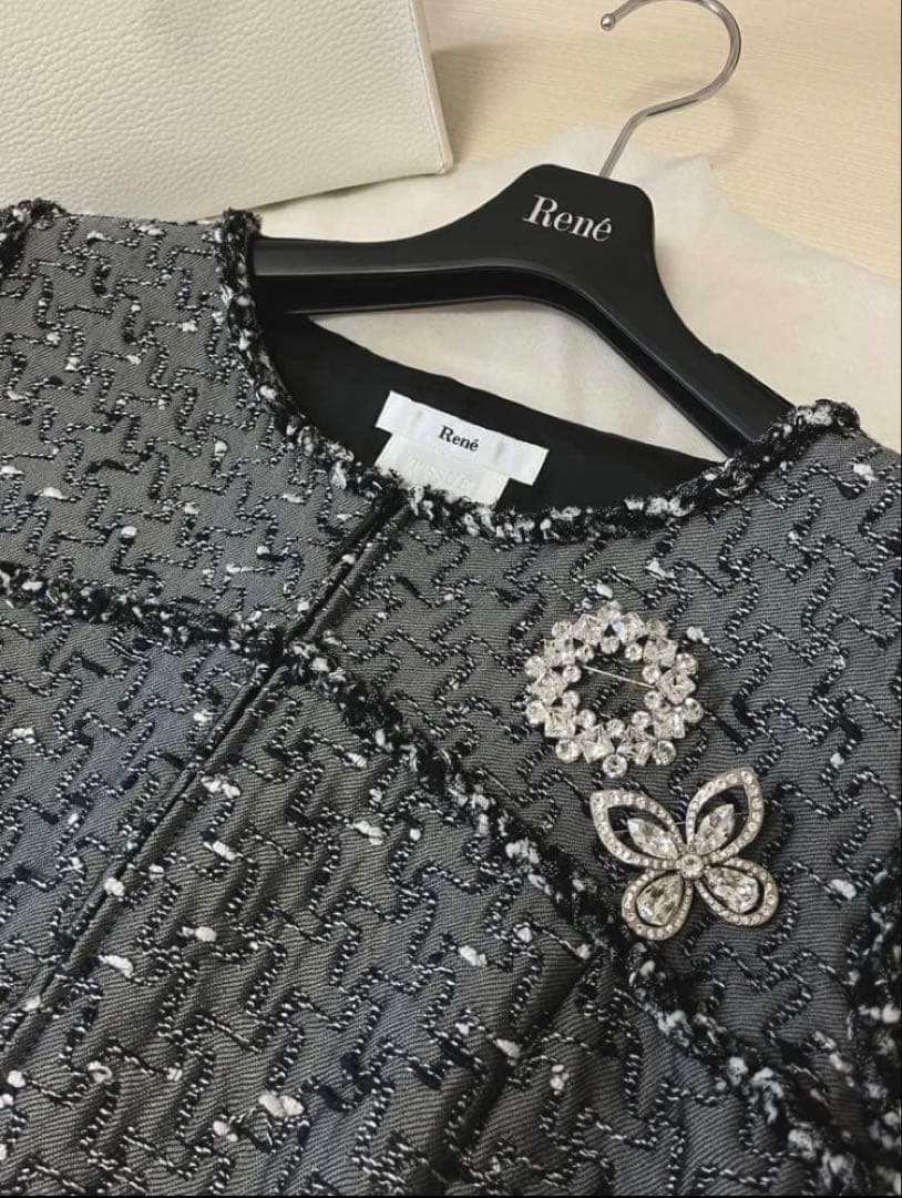 Rene♡ルネ♡最高級ジャガードワンピース♡ダークグレー♡38♡セレモニーにも♡