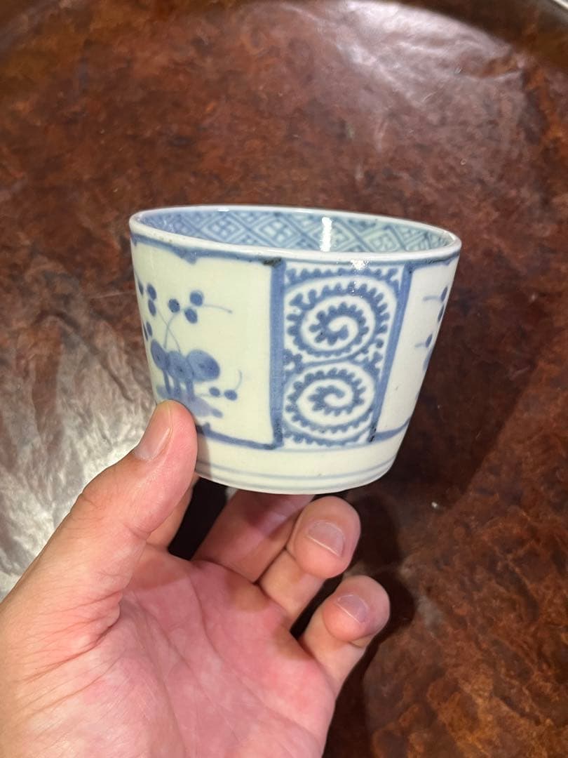 蕎麦猪口　古伊万里　そば猪口　伊万里　染付　蛸唐草　窓絵　草花　くらわんか