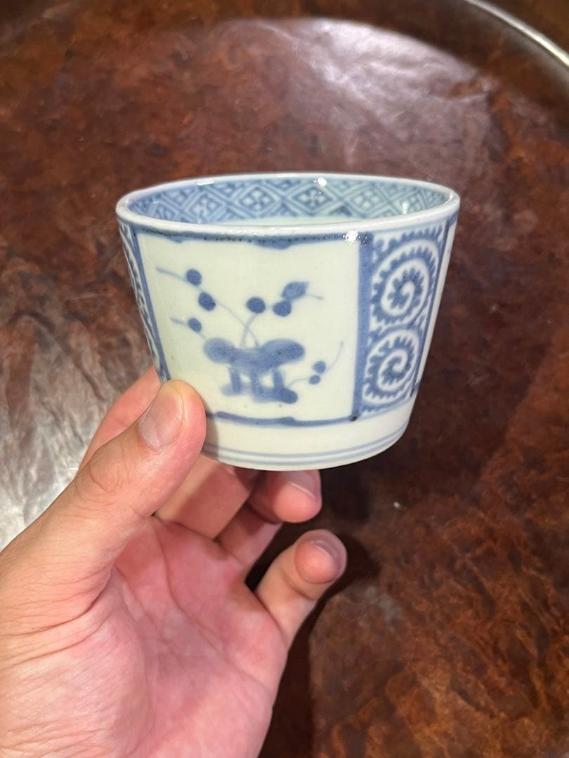 蕎麦猪口　古伊万里　そば猪口　伊万里　染付　蛸唐草　窓絵　草花　くらわんか