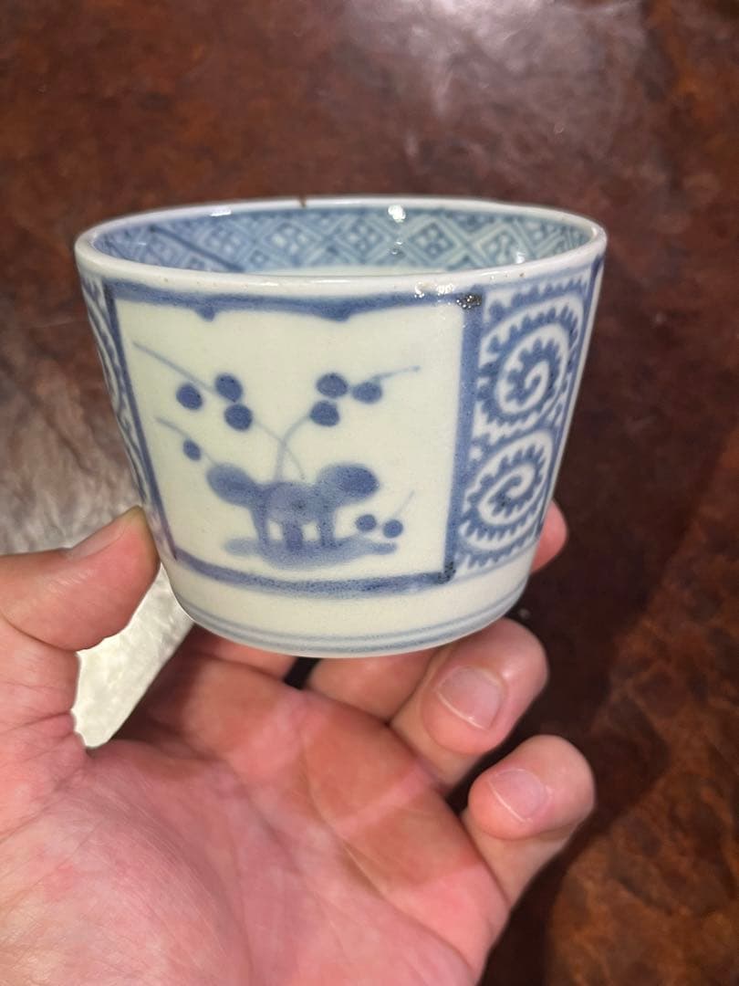 蕎麦猪口　古伊万里　そば猪口　伊万里　染付　蛸唐草　窓絵　草花　くらわんか