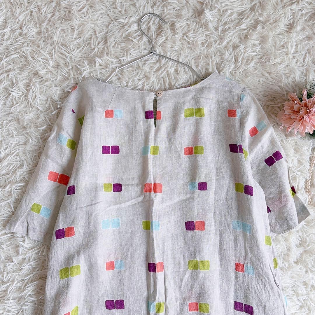 marimekko　マリメッコ　リネン100%　総柄ワンピース　膝丈　36サイズ