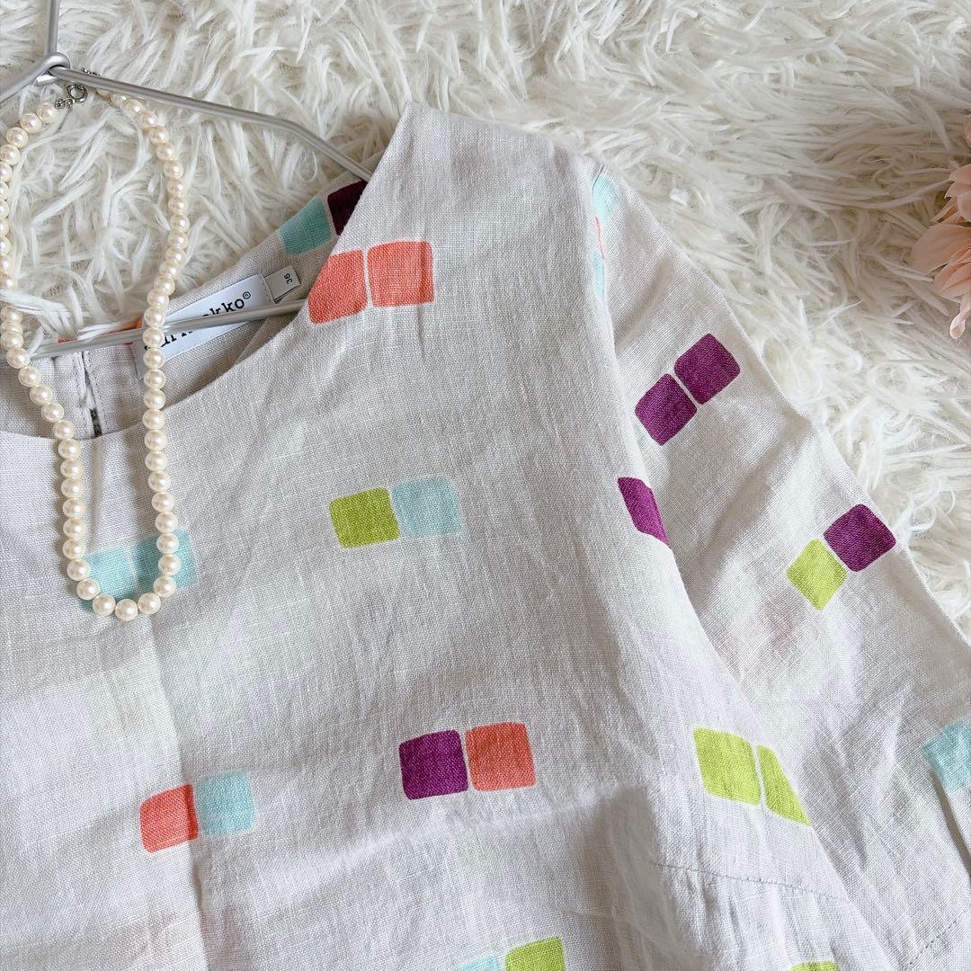 marimekko　マリメッコ　リネン100%　総柄ワンピース　膝丈　36サイズ