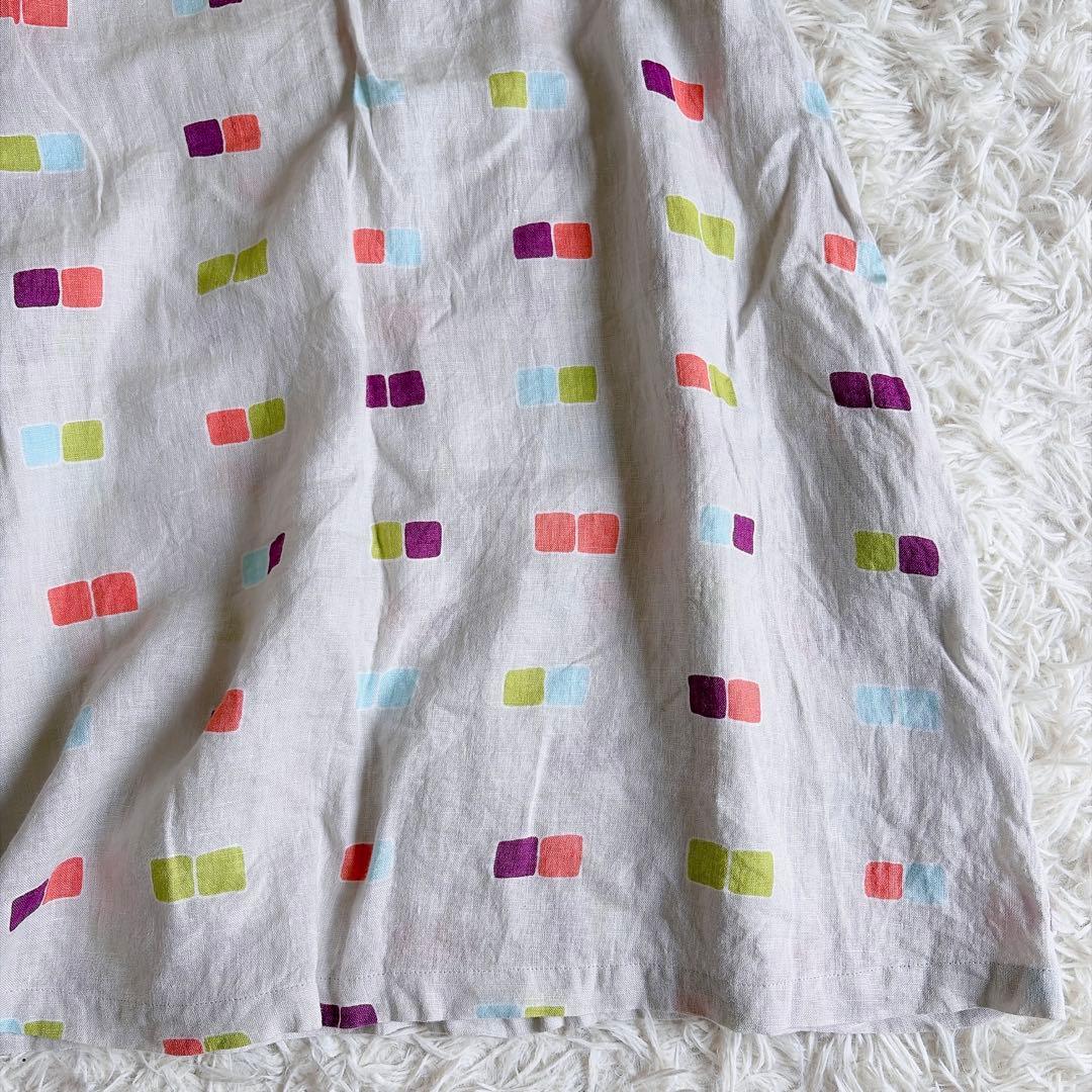 marimekko　マリメッコ　リネン100%　総柄ワンピース　膝丈　36サイズ