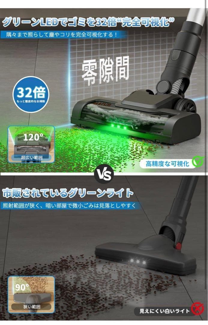 掃除機 コードレス【55000PA超強力吸引・a自立式設計・グリーンLED】