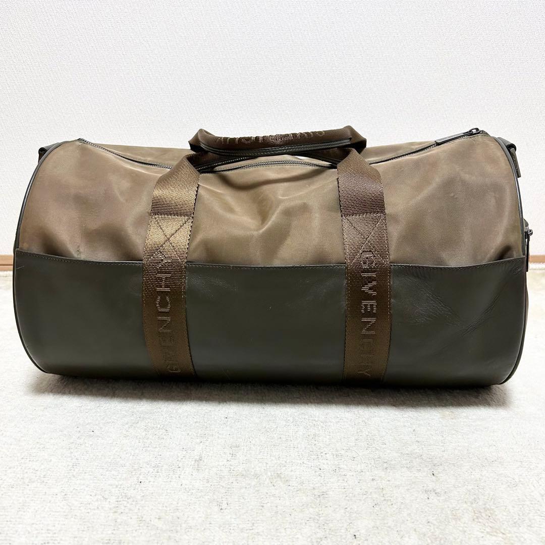 希少　ジバンシー　ボストンバッグ　筒型　ナイロン　レザー　ロゴデザイン　ナイロン