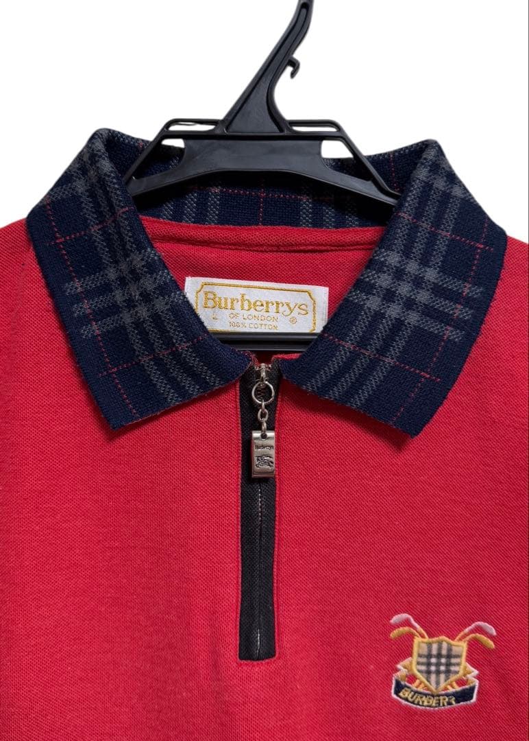 【希少】Burberrys 90s レッド L ジッパーポロシャツ