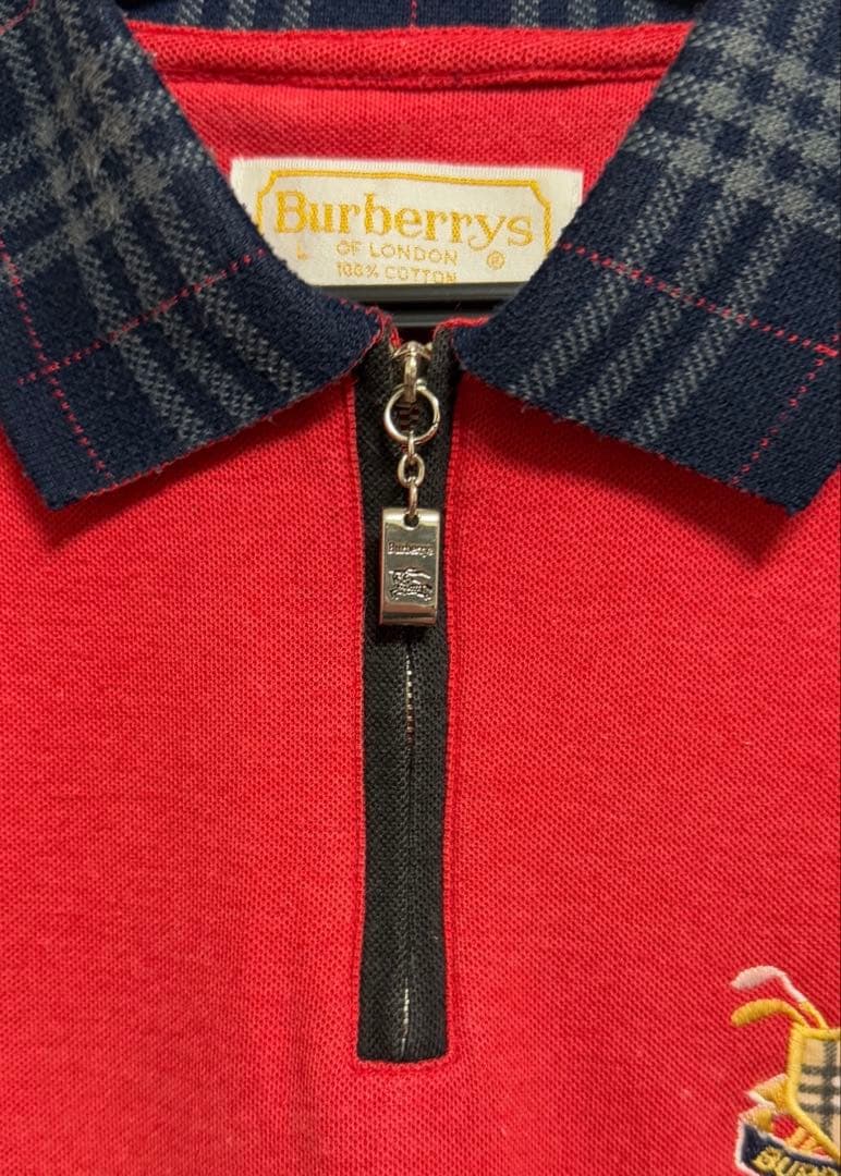 【希少】Burberrys 90s レッド L ジッパーポロシャツ