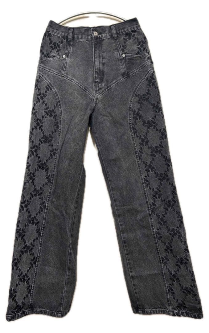 パンツ FETICO FLOWER EMBROIDERED WIDE JEANS
