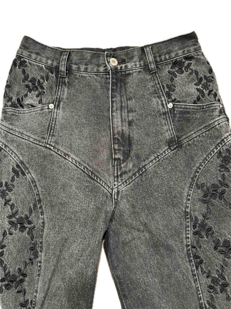 パンツ FETICO FLOWER EMBROIDERED WIDE JEANS