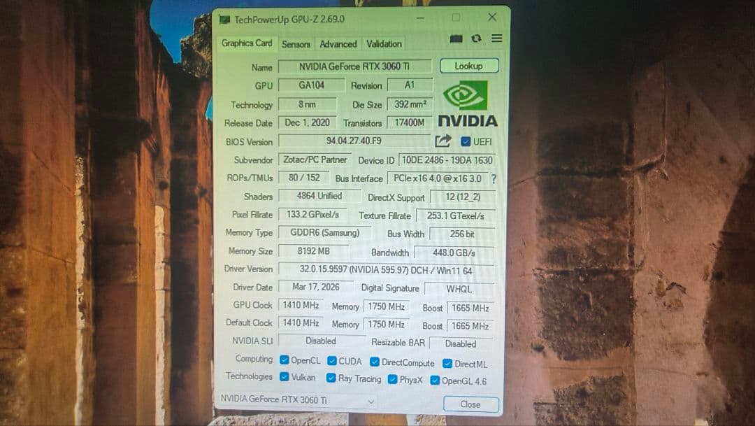 ZOTAC RTX 3060Ti Twin Edge 8G 動作確認済み