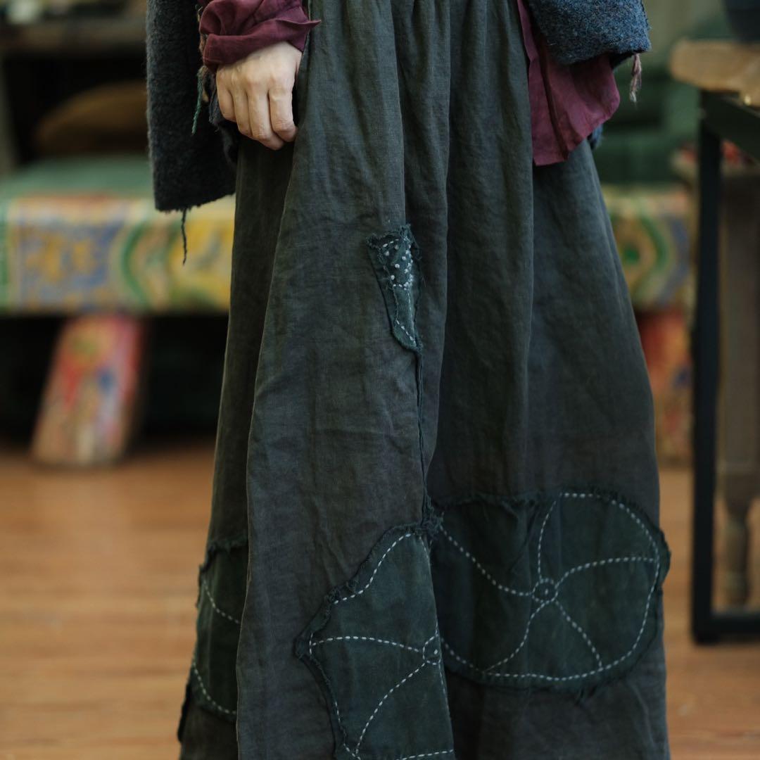 リネンロングスカート フレアスカート